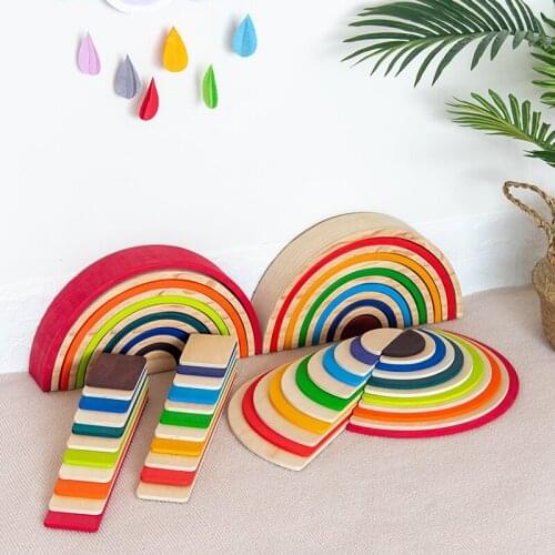 Baby Large Rainbow Stacker Wooden Toys For Kids Creative Blend Color Rainbow Building Blocks Montessori Educational Toy Childre