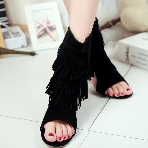 Big Size 11 12 13 14 15 high heels sandals women shoes woman summer ladies open-toed Round head tassel zipper Thick with sandals