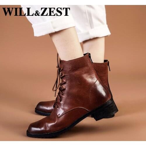 Will&Zest Boots Women Leather Black Dr. Martins Military Shoes 2020 Punk Style Demonia Thick Bottomed Martin Autumn Womens Boot