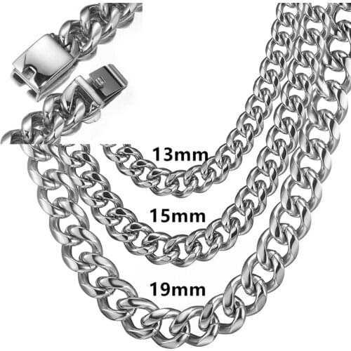 13/15/19mm Wide Mens 316L Stainless Steel Curb Cuban Link Chain Necklace Jewelry Gift 7-40inch