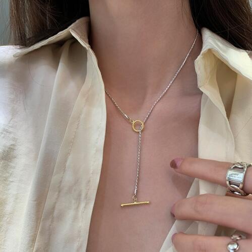 S925 Sterling Silver OT Buckle Circle Colorblock Necklace Female Vintage Fashion Chain Unique Elegant Sexy Design Fine Jewelry