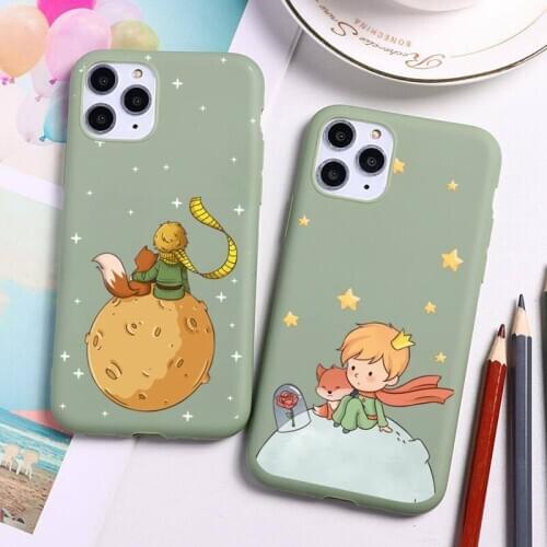 Cartoon The Little Prince The earth space Phone Case for iPhone 12 mini 11 Pro Max X XR XS 8 7 6s Plus Candy green Cases