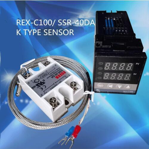 REX-C100 Digital RKC PID Thermostat Temperature Controller digital REX-C100/ 40A SSR Relay/K Thermocouple Probe/heat sink