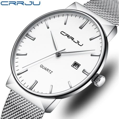 CRRJU Fashion Men Watch luxury business Military Quartz watch stainless steel band men watches Date calendar male clock Relogio