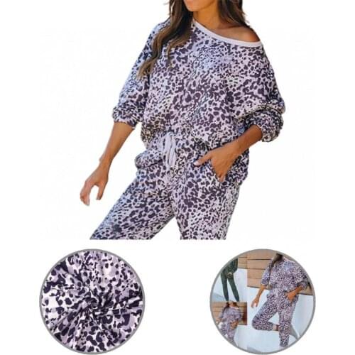 Breathable Fashion Leopard Print Women Pajamas Set Two Piece Homewear Set Leopard Print for Home