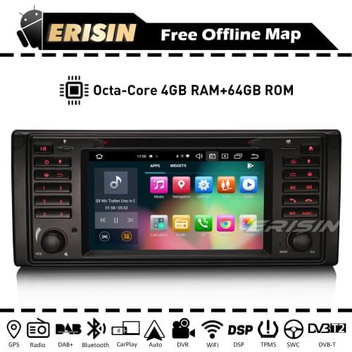 Erisin ES8139B 8-Core 4G+64G Android Auto 10 Car DVD Player GPS WiFi BT CarPlay DSP DVB-T TPMS Canbus For BMW 5er E39 X5 E53 M5