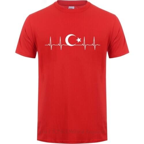 Turkey Fans Cheer Moon Stars Heartbeat T Shirt Fo'r Men Casual Cotton Summer Short Sleeve Funny Turkish Flags T-shirt Tshirt