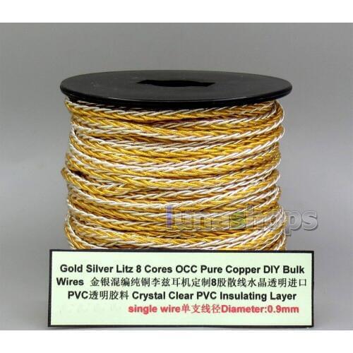 LN006139 Pure Gold Silver Plated OCC Mixed 8 Cores Litz Bulk Wire For acrolink DIY Shure Fostex QDC Earphone Headphone Cable