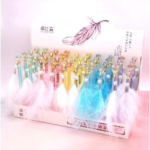 40 pcs/lot Creative Diamond Feather Pendant Mechanical Pencil Cute Student Automatic Pen For Kid School Office Supply
