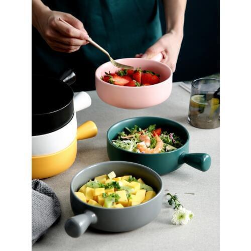 Nordic Ceramic Instant Noodle Bowl With Handle Breakfast Rice Baking Bowl Dessert Soup Fruit Salad Bowl Microwave Oven Special