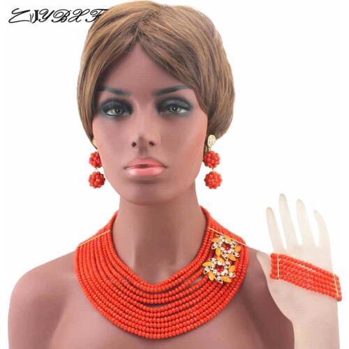 African Jewelry Set Nigerian Orange Beads Wedding Jewelry Set Bridal Statement Jewelry Set Free Shipping L1081