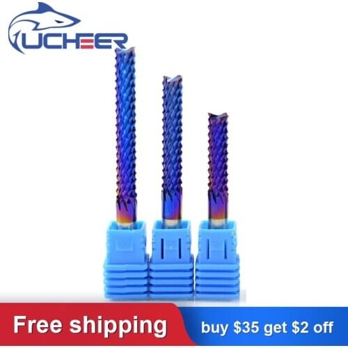 UCHEER 1pc 3.175/4/6/8/10/12mm corn cutter Nano Blue Coated HRC55 Tungsten Milling Bit Carbide End Mill for Engraving Machine PC