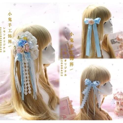 Girl Lolita Lace Trim KC hair pin Bow Handwork Hair Accessories Headwear Womens princess Headdress B466