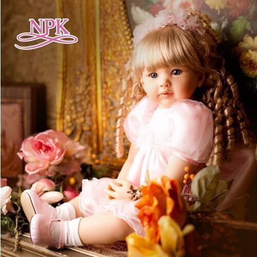 60CM reborn toddler girl curly blonde hair princess in pink skirt high quality collectible doll lifelike baby