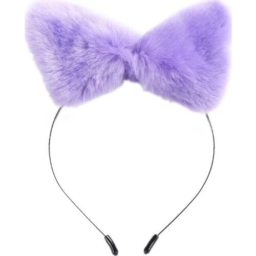 Faux Fur Kitten Wolf Ears Metal Skinny Headband Leopard Solid Color Furry Animal Hair Hoop Anime Lolita Cosplay Party Costume Ha
