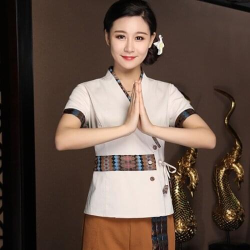 2021 Beauty & Health Uniform Spa Uniforms Thailand Massage Overalls Beauty Salon Work Clothes Sauna Foot Bath Uniforms DD2673