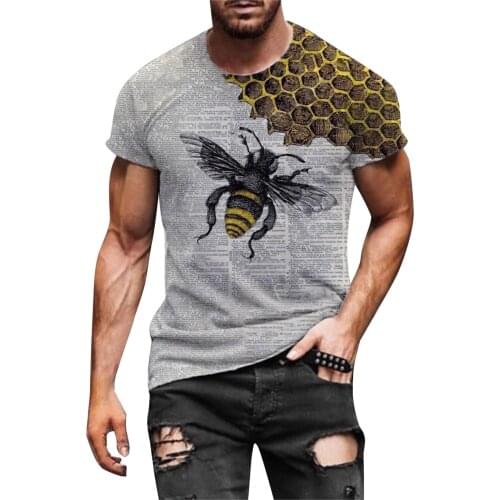 Fashoin Man Bee Pattern Patchwork T-shirt Summer Casual Short-sleeved Top Male Harajuku O-neck T-shirts Street Sports Футболка