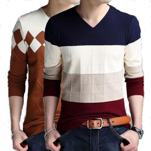 Men Brand korean fashion 2020 Sweater Business Leisure Sweater Pullover V-neck Mens Fit Slim Sweaters Knitted for Man clothes