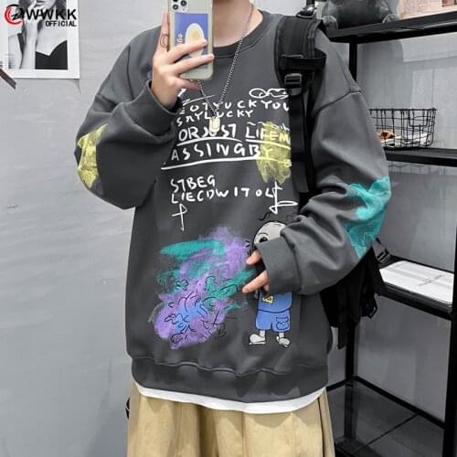 WWKK 2021 New Mens Japanese Style Anime Graffiti Sweatshirts Casual Oversize Woman Fashion Thin Hoodies Couple Clothing