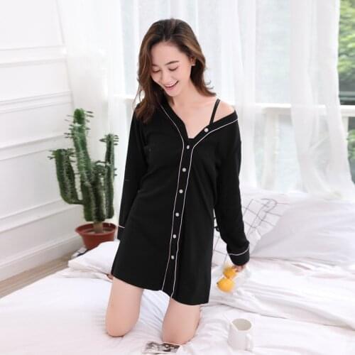 New Arrivals Modal Female Nightgowns Long sleeves Soft Home Dress Sexy Nightwear Women Sleepwear Solid Sleep Lounge Vintage