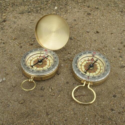 New Outdoor Camping Hiking Portable Brass Pocket Golden Compass Navigation copper materials one with cover another with hanging