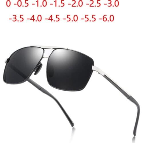 Gray Lens Square Finished Myopia Sunglasses Men Polarized Metal Driving UV400 Prescription Sun Glasses 0 -0.5 -1.0 -1.5 To -6.0