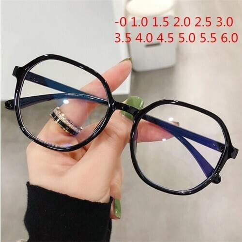 -1.0 1.5 2.0 2.5 to 6.0 Finished Myopia Glasses Women Men Plastic Polygon Eyeglasses Black Clear Students Short-sight Eyewear