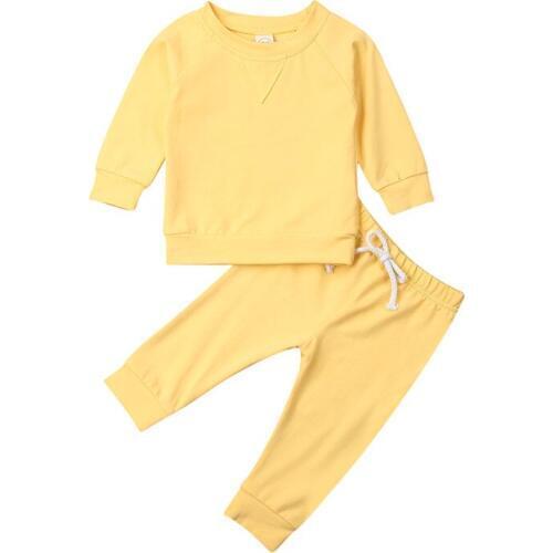 Newborn Baby Girls Boys free shipping clothes round neck pullover long sleeve Tops solid Bandage Pant 2pc autumn kids outfits