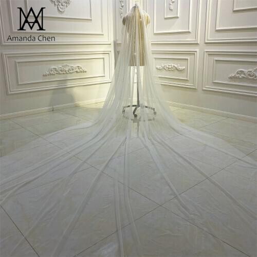 Amanda Design One Layer Pearls Crystal Tulle Veil