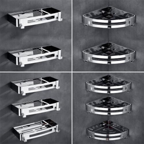 Stainless Steel Bathroom Shelves Corner Shelf Organizer Kitchen Sucker Wall Mounted Storage Corner Rack Bathroom Accessories