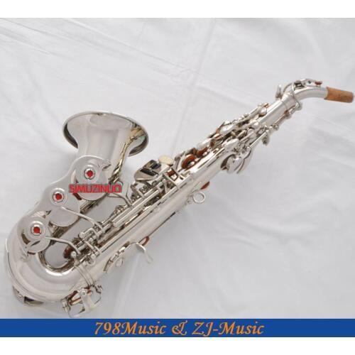 Professional Curved Soprano Saxophone Silver Sax Bb High F# With Case