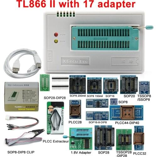 2021 New V10.9 TL866II Plus Universal Programmer+17 Adapter TL866 Flash EPROM with Test Clip Smart Chip Programmer Calculator