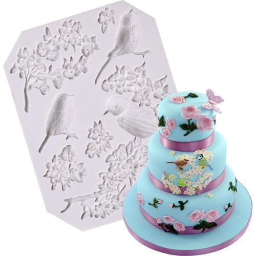 Birds & Flowers Silicone Mold Fondant Mould Cake Decorating Tools Chocolate Gumpaste Mold, Sugarcraft, Kitchen Accessories