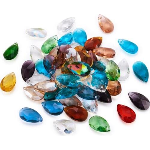 100pcs Mixed Color Faceted Drop Glass Pendants For Jewelry Making DIY Bracelet Necklace Accessories 22x13x7mm ,Hole: 1mm