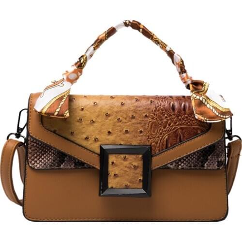 Handbag crocodile print PU leather silk scarf with womens Square Shoulder Messenger Bag High quality crossbody bags for women