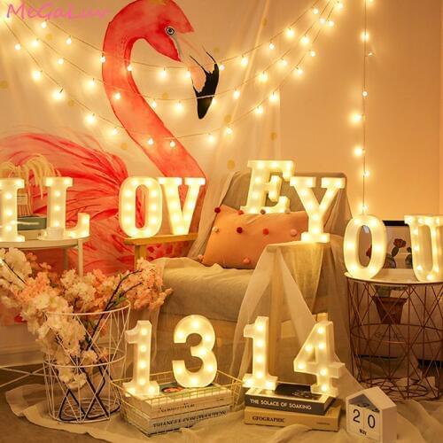 3D LED Lights 26 Alphabet Letter 0-9 Digital Marquee Sign Wall Hanging Lamp Indoor Night Light Wedding Birthday Party Decoration
