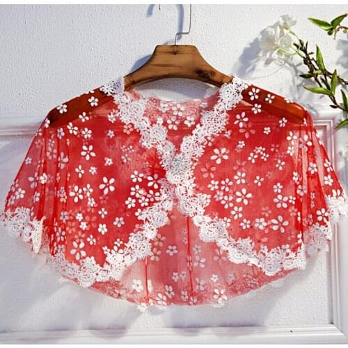 Womens Spring Summer flower embroidery cloak lace Pashmina Female Summer Vintage Sunscreen Lace Shawl R1111