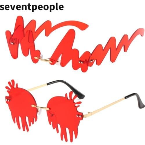 2020 Fashion Unique Rimless Sunglasses Women Trendy N-Shaped Wave Sun Glasses Irregular Funny Caterpillar Eyeglasses For Party