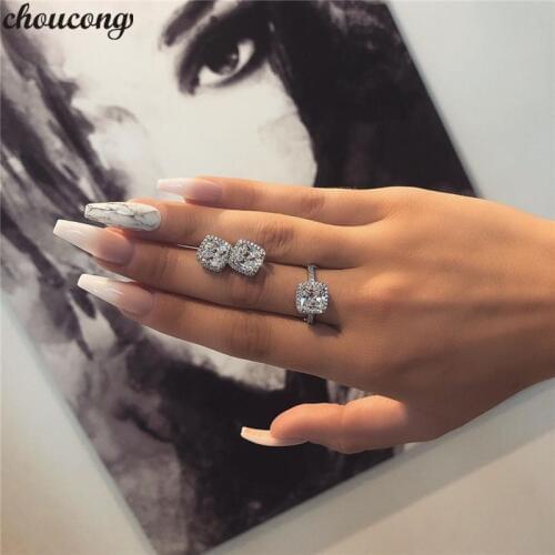 Choucong Luxury ring Earring Jewelry sets 925 Sterling Silver Cz Statement Party Wedding Rings Earrings for women Bridal jewelry