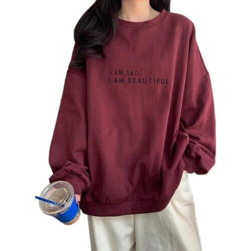 2021 Women Tops Long Sleeve O Neck Pullover Letters Print Oversized Blouse Sweatshirt Letters Print Oversized Women T-Shirts