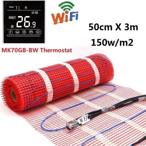 1.5m2 Electric Underfloor Heating Mat 150W/M2 50cmX3m Under Tile Warming Mat with WiFi Thermostat