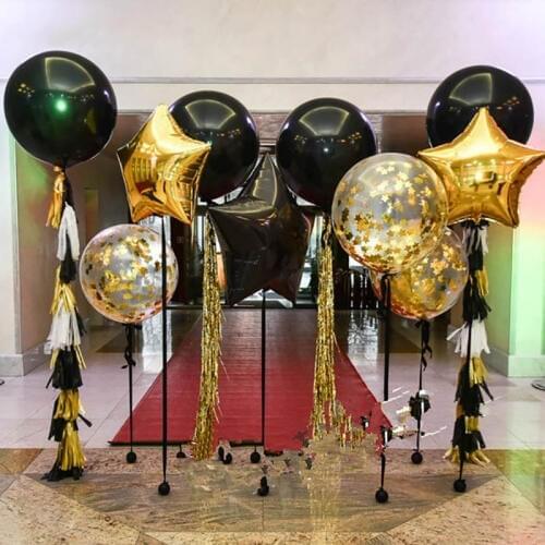 1set 36 inch Giant Black Latex Balloons Gold Confetti 18inch Gold Star Foil Balloon Wedding Birthday Decor Photo Backdrop Supply