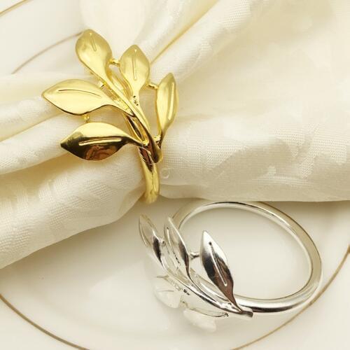2pcs/lot SHSEJA Leaf Napkin Circle Gold Silver Baptism Bracelet Metal Napkin Wedding Gift Baptism Shower Party Decoration