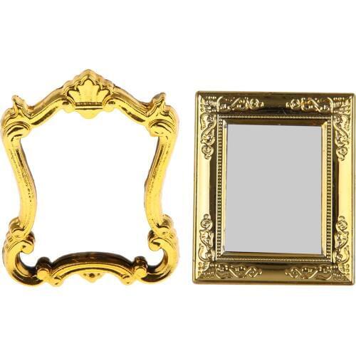 2pcs European Style Mirror Dollhouse Miniature Bathroom Bedroom Furniture 1:12