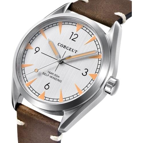 41MM Corgeut Luxury Brand men leather Wrist Watch Automatic Sport Design clock White Dial Sapphire Mechanical male wrist watch