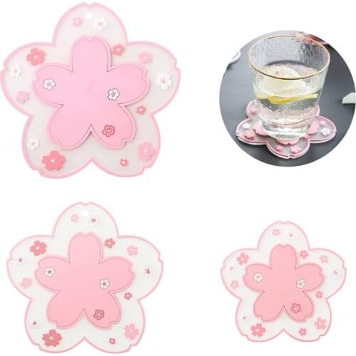 5 Set(3 PCS/set) Japanese Sakura PVC Drinks Coaster Non-Slip Pot Pad Heat Insulation Coffee Cup Mat Home Placemat Wholesale XB