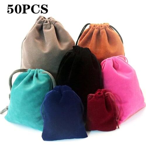 50PCS/Flannel Drawstring Linen Bag Wedding Supplies Party Christmas Gift Packaging Bag and Jewelry Storage Velvet Bag