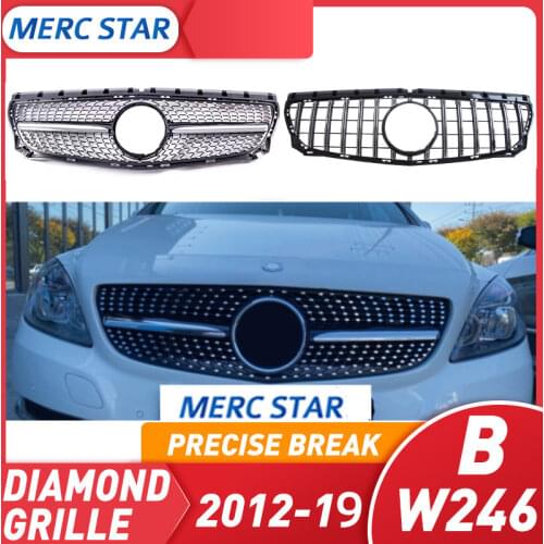 Diamond Grille for CLASS B W246 Front Bumper, GT Grill Front Bumper, black and silver, B180, B200, B250, B220, 2012-2014,2015-19