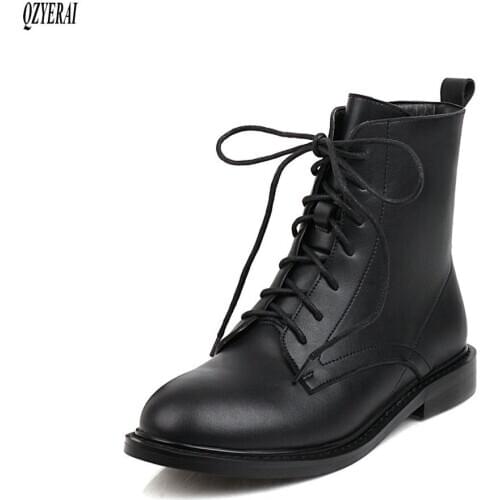 QZYERAI black beige Riding boots Female boots fashion lace-up Womens boots Autumn winter Womens shoes Size 34-43