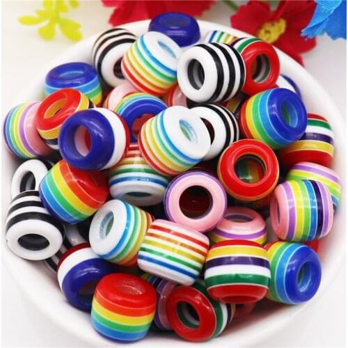 20Pcs New Rainbow Color Large Hole Round Beads Charms Fit Pandora Bracelet Chain Cord Necklace Earrings for DIY Jewelry Making